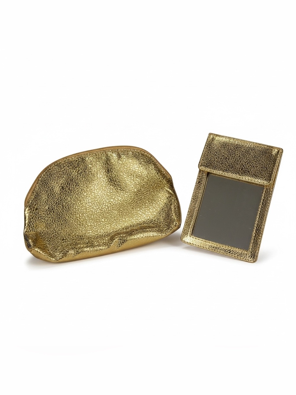 Estee Lauder Metallic Gold Cosmetic Pouch with Matching Mirror + Free Gift 🎁 - Picture 1 of 6
